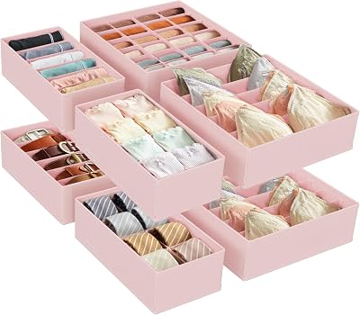 SONGMICS 8-Pack Underwear Drawer Organisers Foldable Dividers Jelly Pink