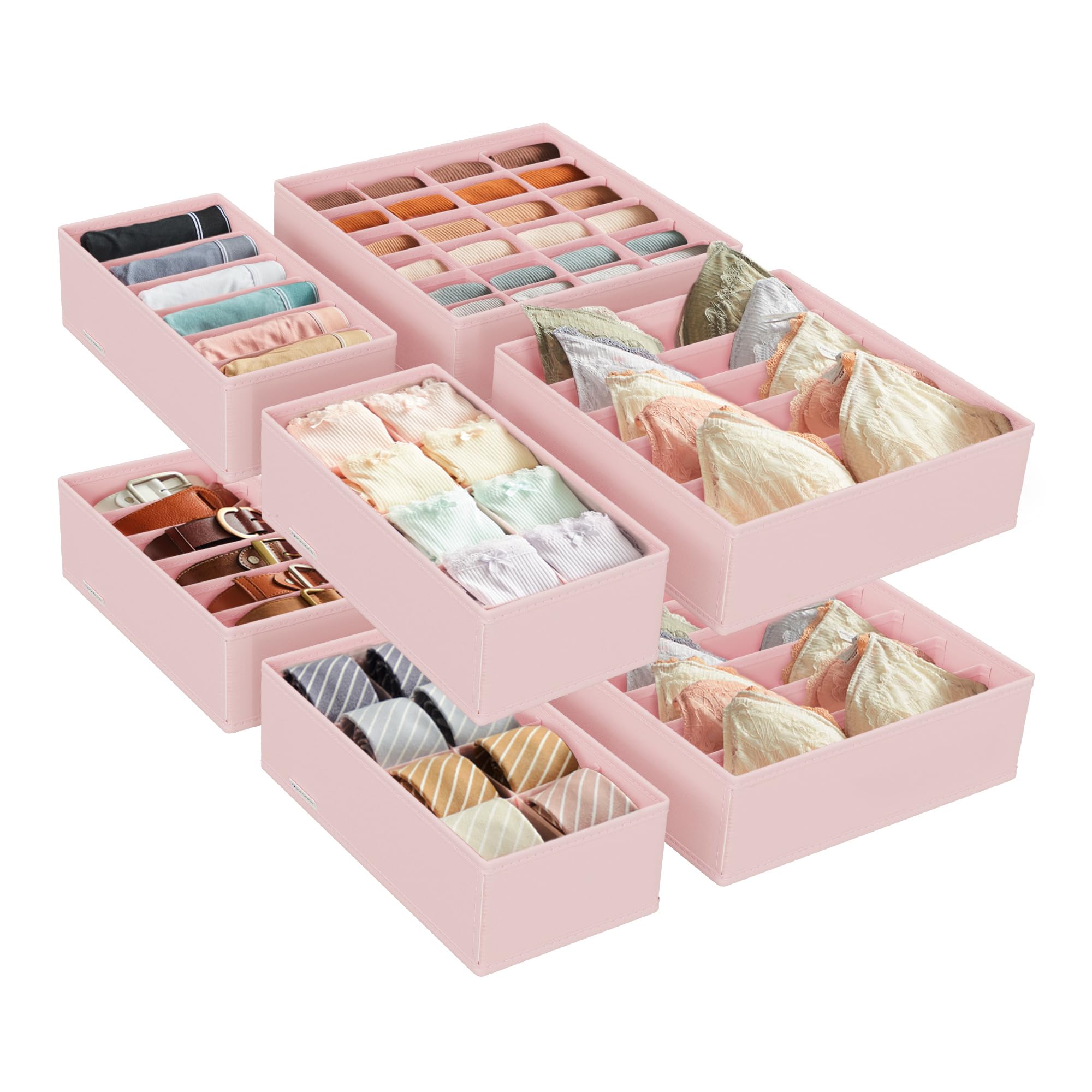 SONGMICS Set of 8 Underwear Drawer Organisers, Drawer Dividers, Foldable, for Bras Undies Socks Ties, Fabric Storage Boxes for Closet Wardrobe Shelves, Jelly Pink RUS008P01