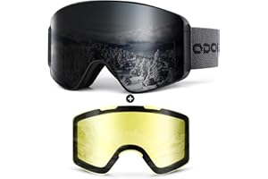 Odoland Ski Goggles with Detachable Lens, Frameless Interchangeable Lens Anti-Fog 100% UV Protection Snowboard Snow Goggles