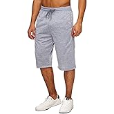 Hidyliu Mens Elastic Waist Drawstring Workout Gym Joggers 3/4 Shorts Summer Casual Sweat Short Pants with Pockets