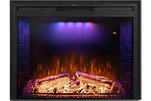 Benrocks 36'' Electric Fireplace Inserts, Recessed & Built in Wall Electric Fireplace Heater with Fire Crackling Sound, Adjustable Top Light & Flame Speed, Overheating Protection, 750/1500W Black