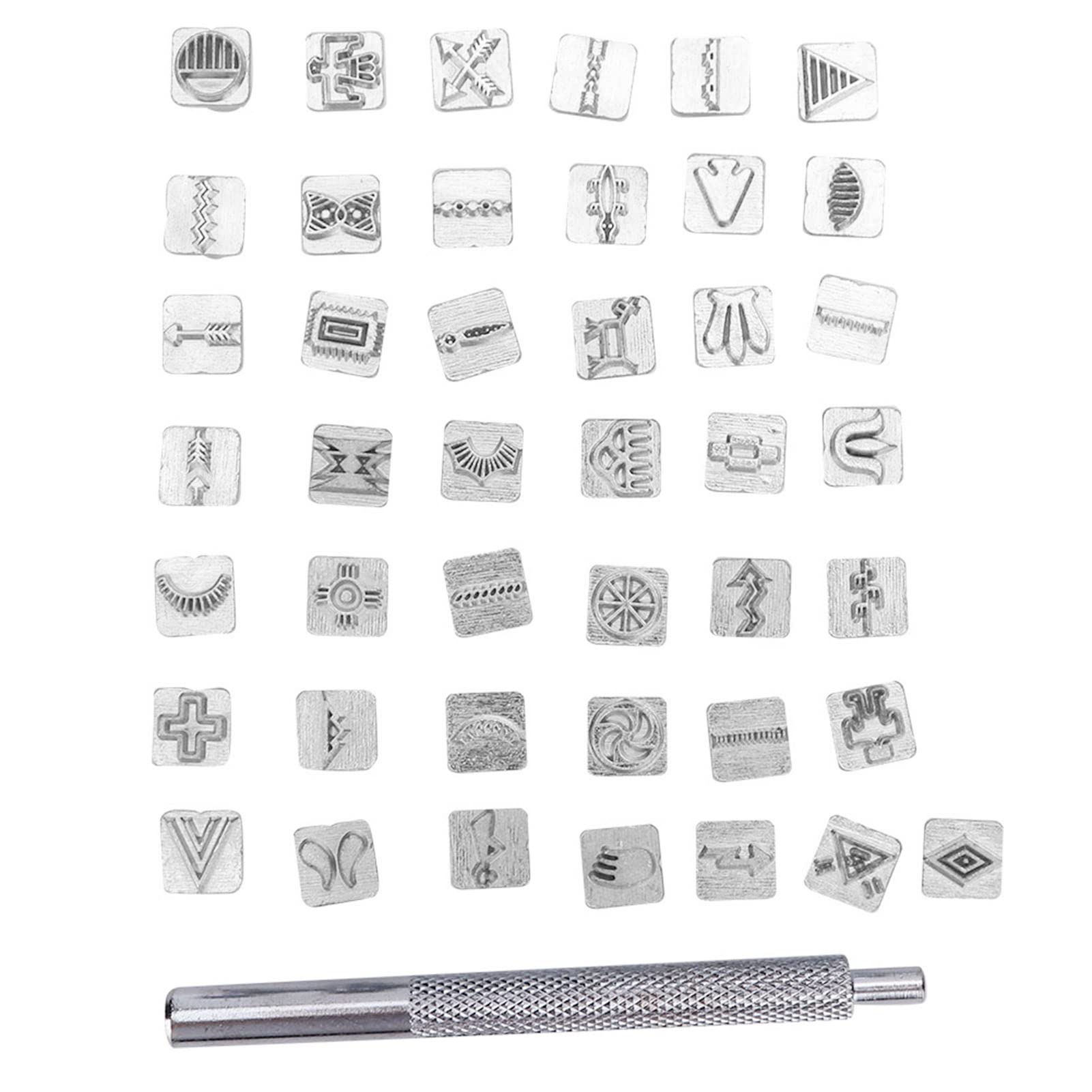 Leather Craft Stamping Tools,Multi Shape Metal Stamps Punch Set,43pcs Craft Printing Carving Tools Kit With Stamping Handle for Leather Art Craft DIY Embossing Beveler Tools Kit