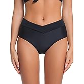 COCOPEAR V Cut Mid Rise Bikini Bottoms for Women Cross Front Bathing Suit Bottoms for Women