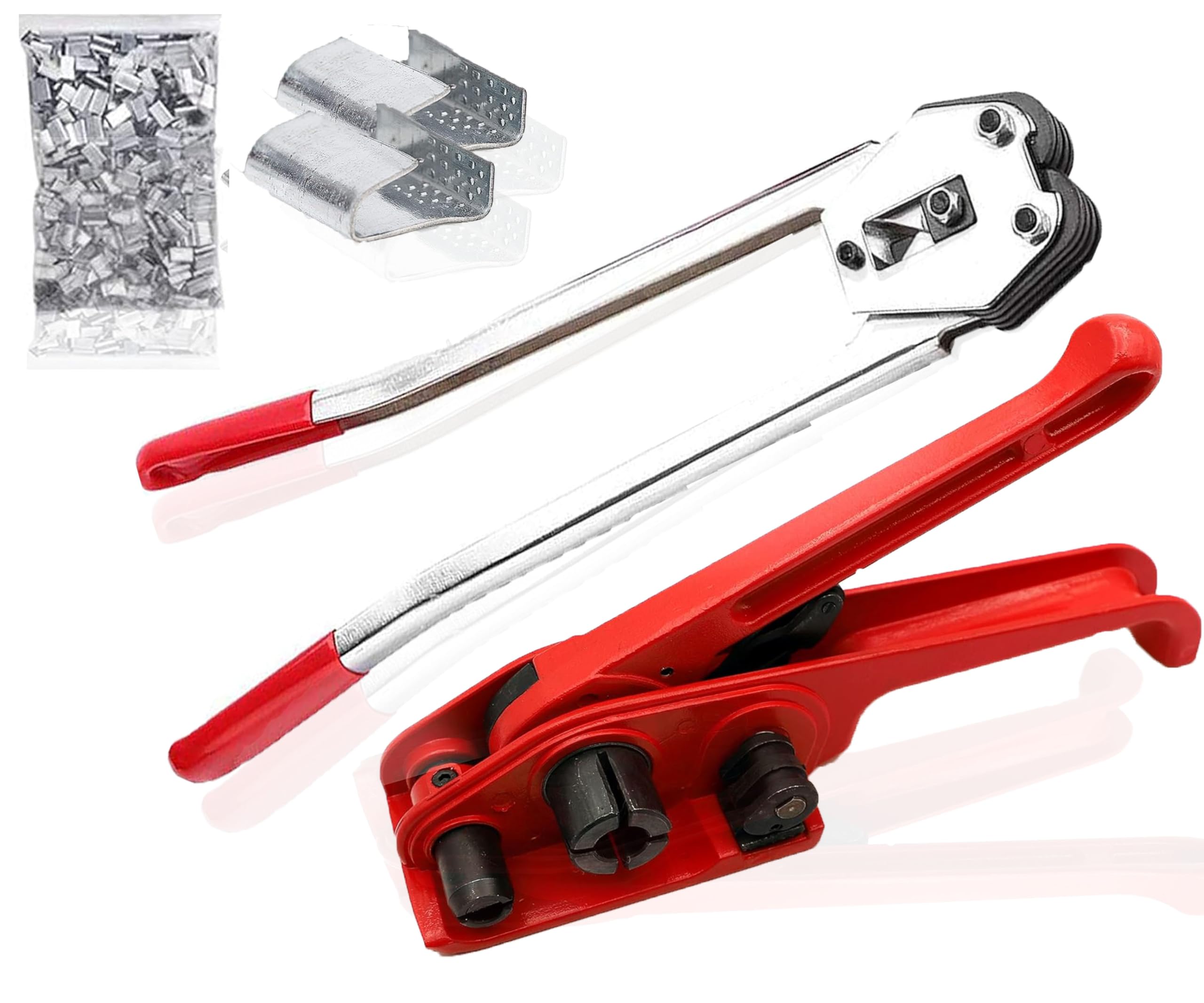 Apstour Heavy Duty Hand Pallet Strapping Banding Kit 3 -Manual Banding Set with Tensioner, Sealer, 100PCS Open Clips Seals for 11-19mm Width PET/PP Plastic Strap