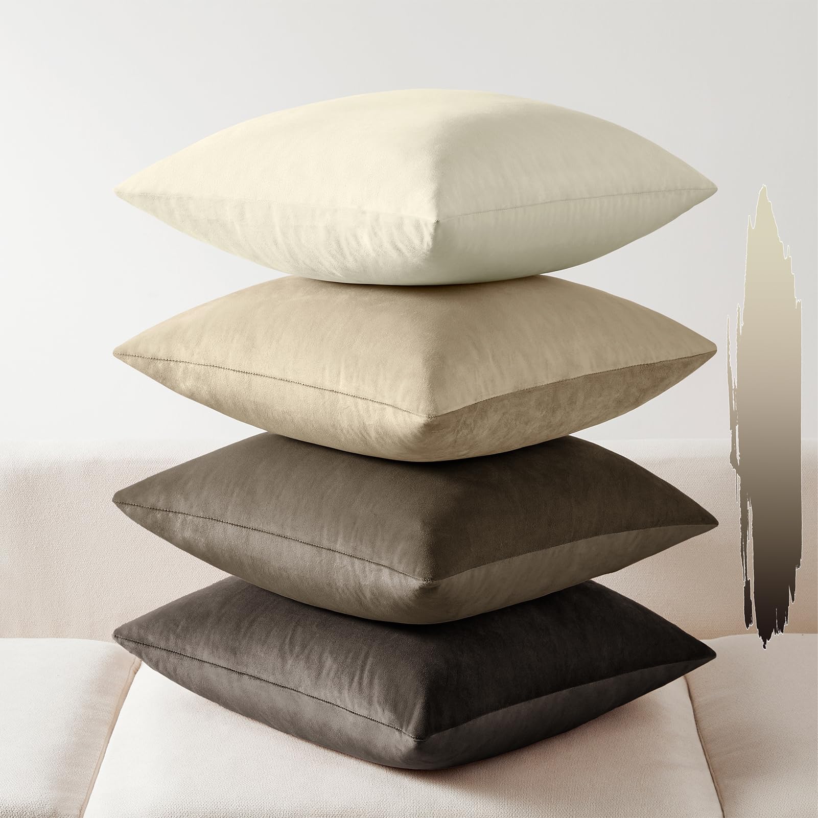 Photo 1 of Softalker Throw Pillow Covers Set of 4, Velvet Soft Solid Colors Pillow Covers 18x18 Inch, Decorative Cushion Pillow Case for Couch Sofa Bedroom Living Room(Brown/Grey)