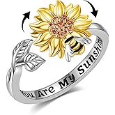ONEFINITY Sunflower Fidget Ring 925 Sterling Silver Ladybug/Bee Spinner Ring You Are My Sunshine Stress Relieving Adjustable Anxiety Birthday Jewelry Gifts for Women Mom Grandma Sunflower Lover
