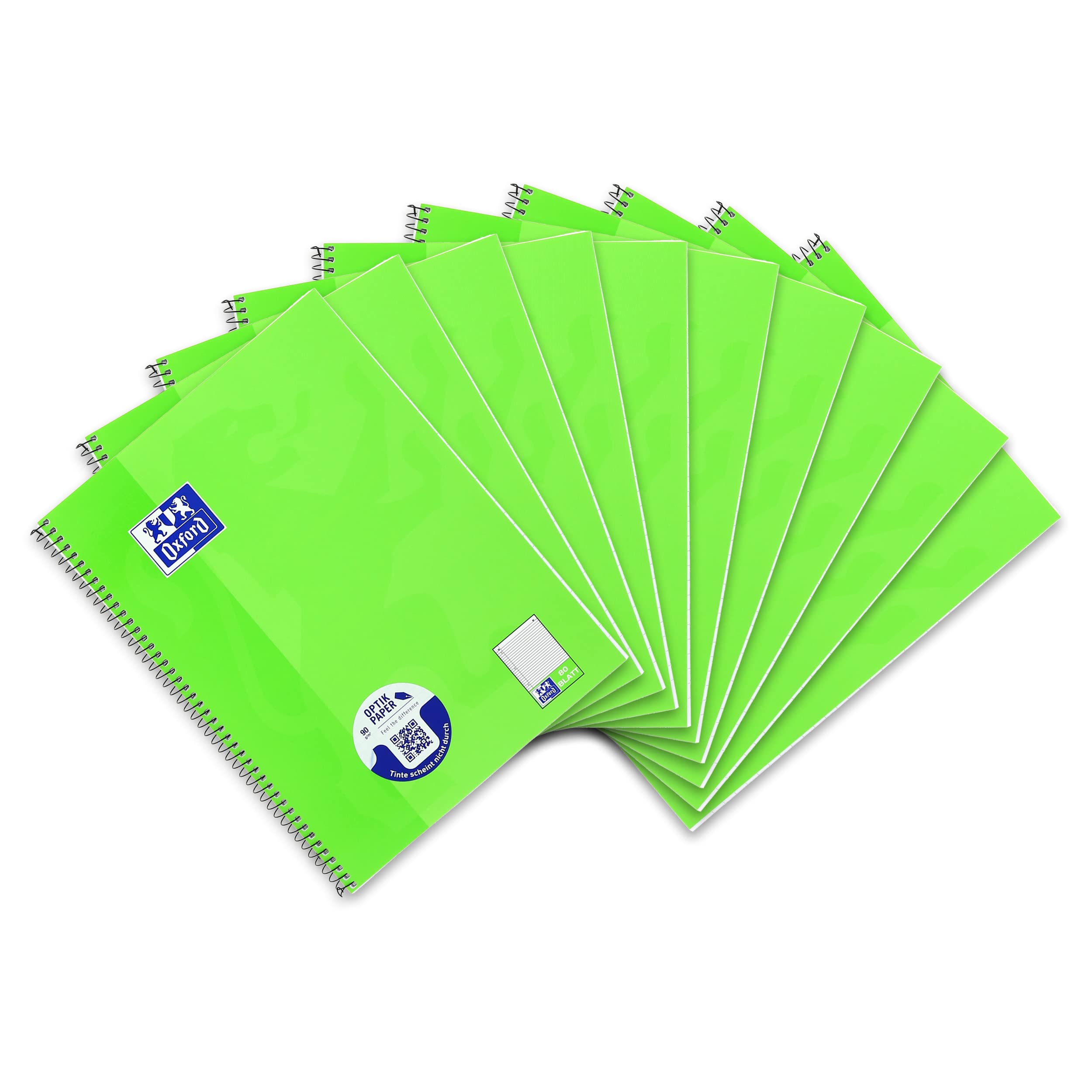 Oxford College Notepad School A4 Squared with Double Margin, 80 Sheets Ruling - Ruled with Margin Left Pack of 10 Light Green