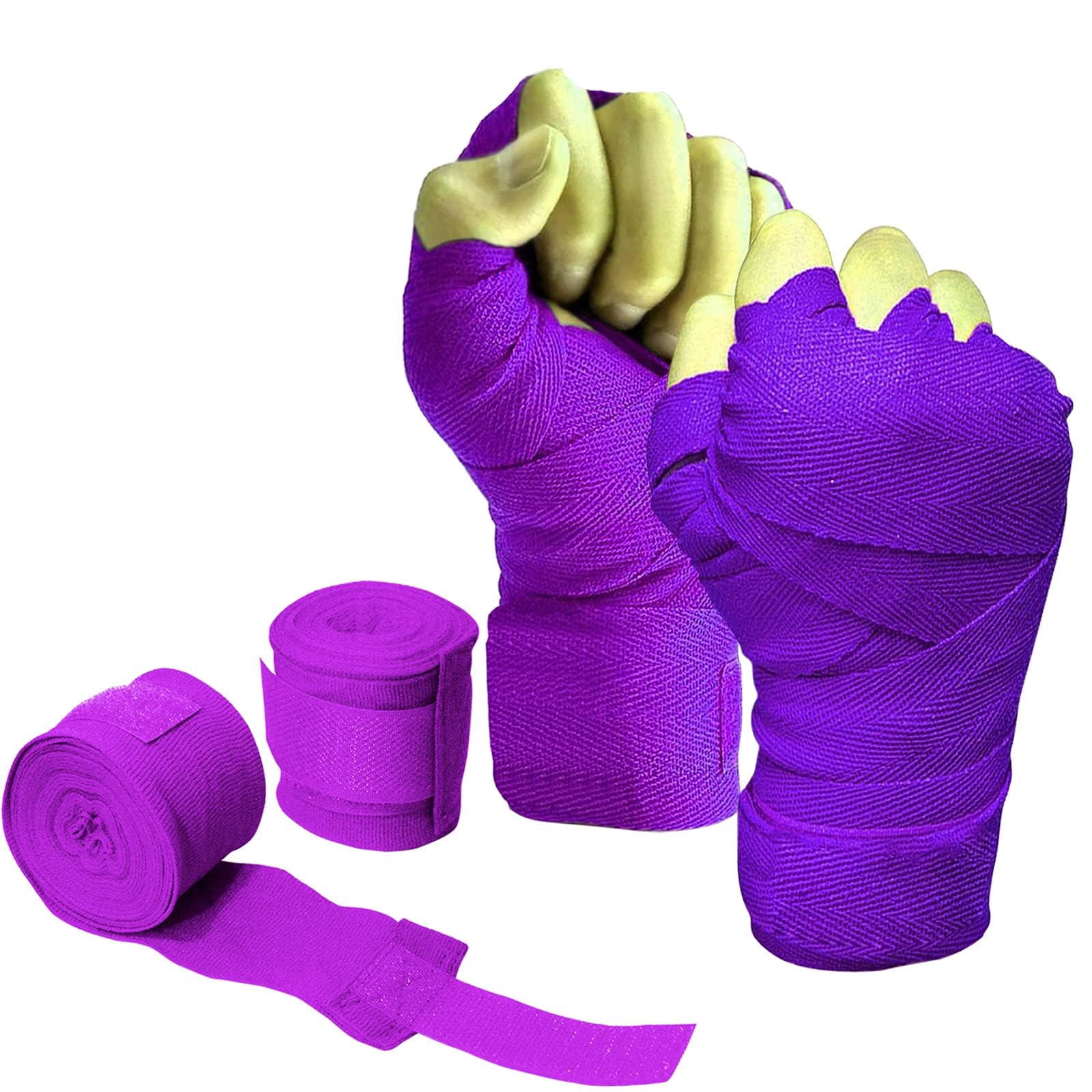YNR MMA Boxing Hand Wraps - Inner Gloves, Short Boxing Bandages for Men, Women & Kids, Wrist Support Straps, Kickboxing Gym Wraps, Boxing & Glove Wraps | (Purple)