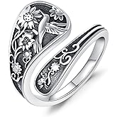 Hagkew Spoon Ring for Women 925 Sterling Silver Hummingbird Ring Vintage Antique Spoon Rings Hummingbird Jewelry Adjustable Rings for Women