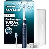 Philips Sonicare 5950 Rechargeable Electric Toothbrush, 2 Brush Heads, Navy | 1000% More Plaque Removal&sup1;, Pressure Sensor, 6 Brush Settings, 21-Day Battery, Includes Travel Case, HX7133/03