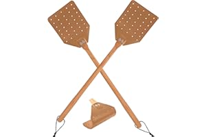 MXDCH 2PCS Leather Fly Swatter with Long Wooden Handle, Durable Fly Catcher for Indoor & Outdoor Use, Manual Insect Swatter f