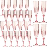 24PCS Plastic Champagne Flutes,7.1Oz Acrylic Pink Wine Glasses Goblets Reusable Drinking Champagne Glasses for Wedding ,Shatterproof and Disposable Cups Plastic Goblets Grand Event Party Supplies