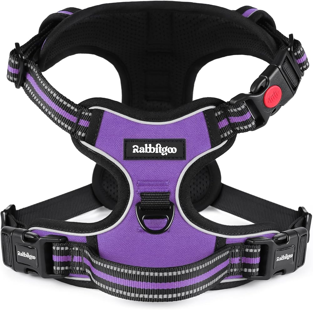 rabbitgoo Dog Harness Medium Adjustable No Pull Reflective Purple M