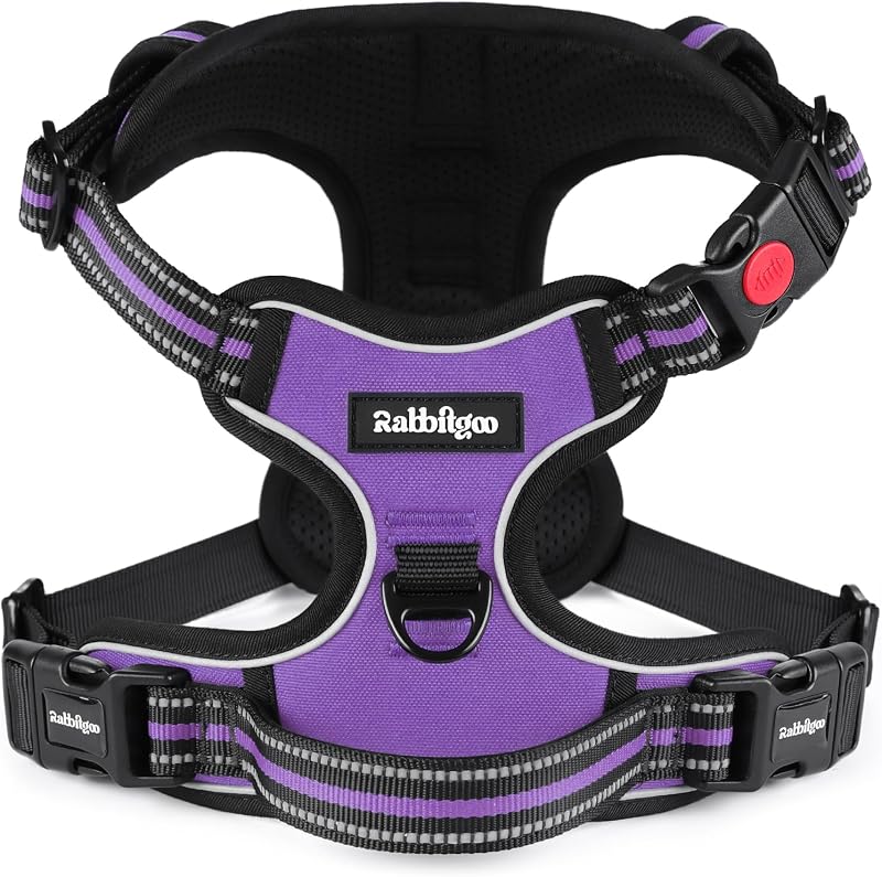 rabbitgoo Dog Harness Medium Adjustable No Pull Reflective Purple M