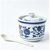 LXFNDZW Vintage Sugar Bowl with Lid Blue China Blue and White Canisters | Ceramic Airtight Storage Jar, Kitchen Tabletop Organizer, Multi-Purpose for Sugar &amp; Seasoning, Retro Home Decor