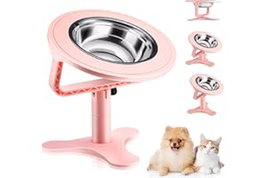 KMXASP Elevated Cat Bowls Adjustable Cat Bowl Stand,Non-Slip Raised Cat Bowls Stainless Steel Raised Cat Bowls with 15°Tilted Stand for Cats and Puppy Pink-1 Pack
