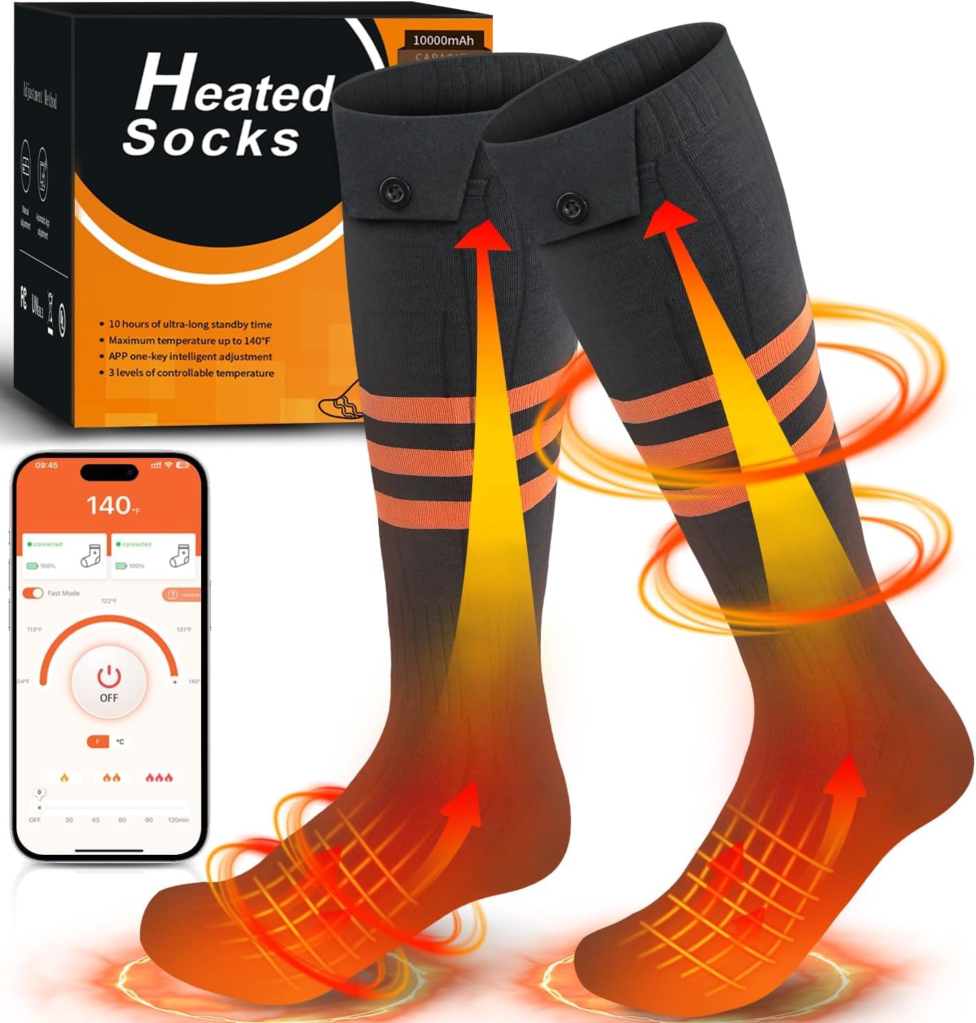 Photo 1 of Heated Socks for Men Women, Upgraded Rechargeable Electric Heated Socks Up to 10 Hours, Washable Winter Foot Warmer Socks for Outdoor Camping Skiing Hunting Hiking