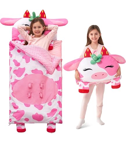 Saco de dormir para niños de 70 pulgadas con almohada, tapete 2 en 1 para siesta de animal de peluche Yawn Panda para niños pequeños, saco de dormir de viaje para