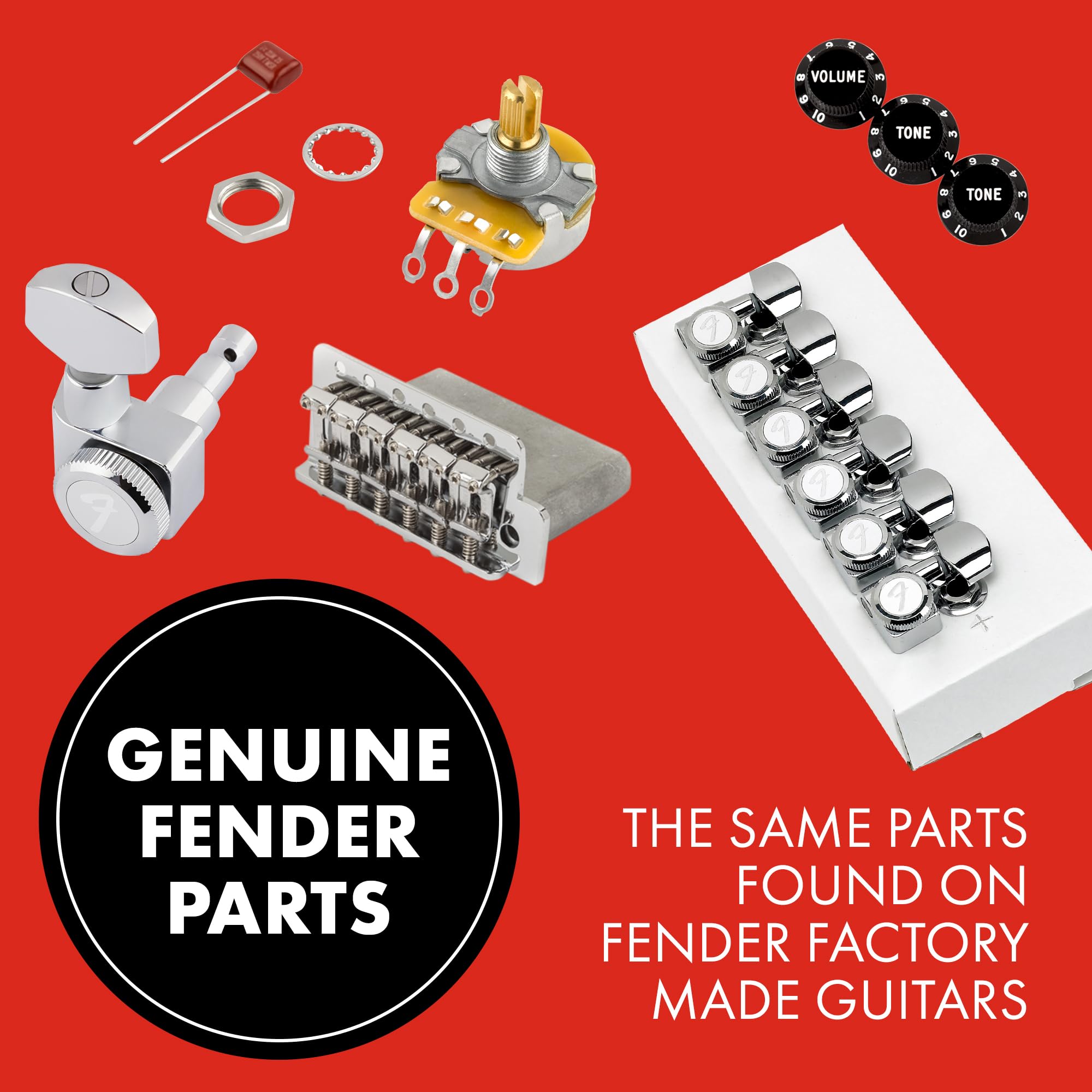 Fender Locking Tuners Stratocaster Guitar Tuners, Polished Chrome