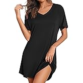 Ekouaer Nightgowns for Women Bamboo Viscose Sleep Shirts Short Sleeve Night Shirts Casual Sleep Dress Soft Sleepwear