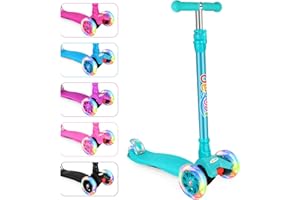 BELEEV Scooters for Kids 3 Wheel Kick Scooter for Toddlers Girls Boys, 4 Adjustable Height, Lean to Steer, Light up Wheels, Extra-Wide Deck, Easy to Assemble for Children Ages 3-12