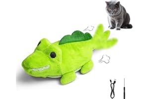ZeLing HTL Interactive Cat Toys for Indoor Cats - Self-Charging Croc Chase Toy with 360° Motion, Wagging Tail & Catnip, Automatic Exercise Toy for Bored Kittens/Adults(Smooth Fur)
