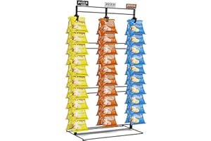 MOJIEZUO Chip Rack Display Stand, 3 Row 2 Layers Chip Stand Display Snack Hanger with 60 Clips for Party, Retail Potato Chip Bag Holder Potato Chip Holder for Countertop with 9 Labels