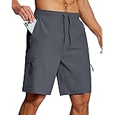 SERAMY Mens Hiking Cargo Shorts 9 Inch with Zipper Pockets Quick Dry Stretch Lightweight Drawstring for Outdoor Fishing