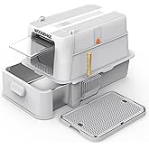 Wooaidagg Stainless Steel Cat Litter Box with Lid, Large Enclosed Detachable Metal Litter Tray with Scoop and Mat for All Cat