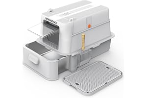 Wooaidagg Enclosed Stainless Steel Cat Litter Box with Odor Control, Modular Design with Drawer and Flip Door, Easy to Clean and Wash,Non-Stick Interior,Extra Large Size Fits All Cats(Light Grey)