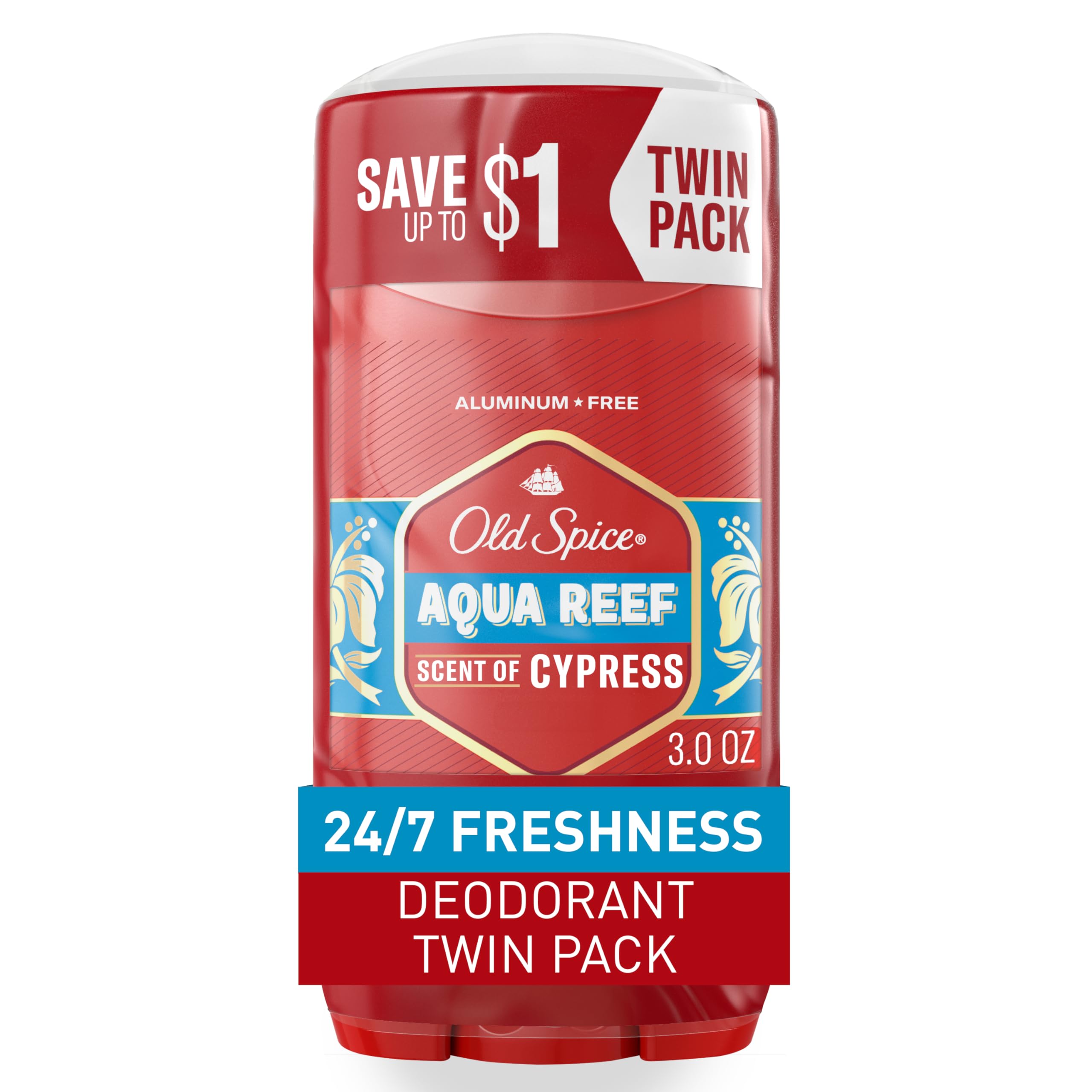 Photo 1 of Old Spice Aluminum Free Deodorant for Men, 24/7 Odor Protection, 24/7 Freshness & Lasting Scent, Aqua Reef with Cypress Scent, 3.0 oz (Pack of 2)