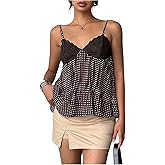 Verdusa Women's Polka Dots Lace Cami Top Vintage V Neck Flowy Going Out Babydoll Tops