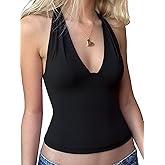 EMMIOL Halter Tops for Women Summer Crop Deep V Neck Blackless Tank Top Going Out Y2k Coquette Clothes