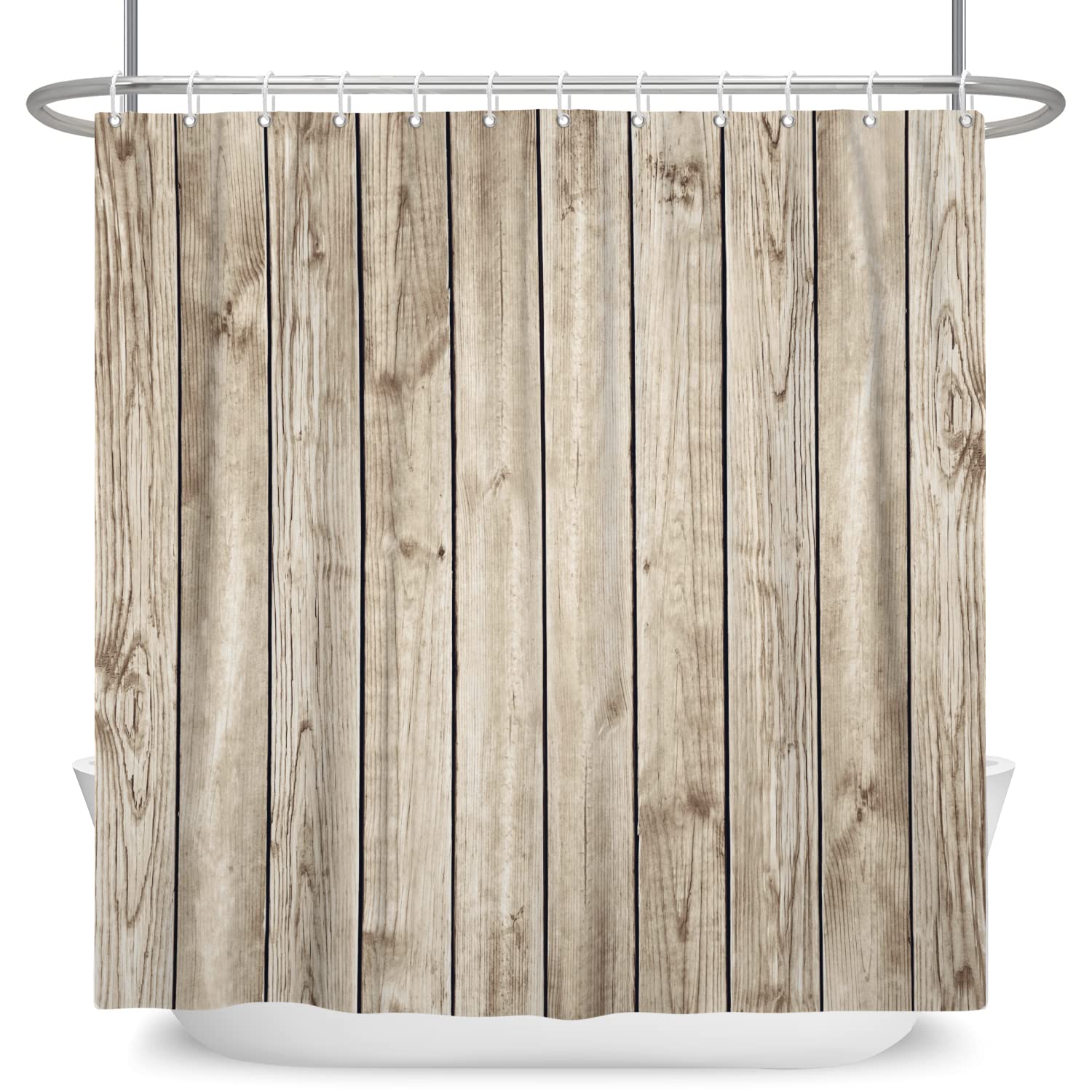 SDOTPMT 180x180cm Old Wood Floor Shower Curtain Rustic Hardwood Vintage Wooden Board Plank Barn Door Bath Curtain Rural Farmhouse Simple Bathtub Curtain for Bathroom Fabric Polyester with Hooks