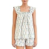 Yiulangde Womens Summer Pajamas Sleeveless Ruffle Straps Babydoll Cami Top Tank and Elastic Waist Pj Shorts Pajama Outfit Set