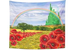 Emvency Tapestry Field Yellow Brick Road Backdrop Leading to Emerald Wizard City Flowers Party Follow Home Decor Wall Hanging for Living Room Bedroom Dorm 60x80 Inches