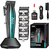 VGR 270 Hair Clippers for Men Professional, Low Noise Cordless High Speed 9000 RPM Fresh Fade Ceramic Blade Barber Clippers, Hair Cutting Kit with 6 Guide Combs, USB Charging Base, LED Display