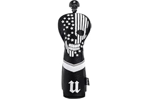 CAIOBOB mytag Golf Skull Skeleton Head Cover Golf Club Black Leather Headcovers Set Fits Driver Fairway Wood Hybrid Utility Putter Iron Wedge Headcover