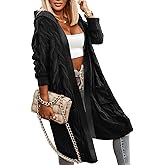 WIFFGO Cable Knit Cardigan Sweaters for Women 2026 Fall Winter Open Front Hooded Oversized Long Trendy Warm Coats Outwear