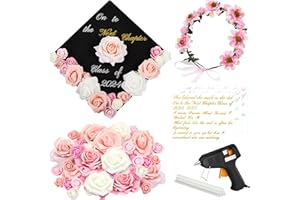 Thiccywoov 40 Pcs Graduation Cap Decoration Kit Include Faux Flowers Heads Flowers Wreath Glue Gun Sticks for 2024 Graduation(Pink and White)