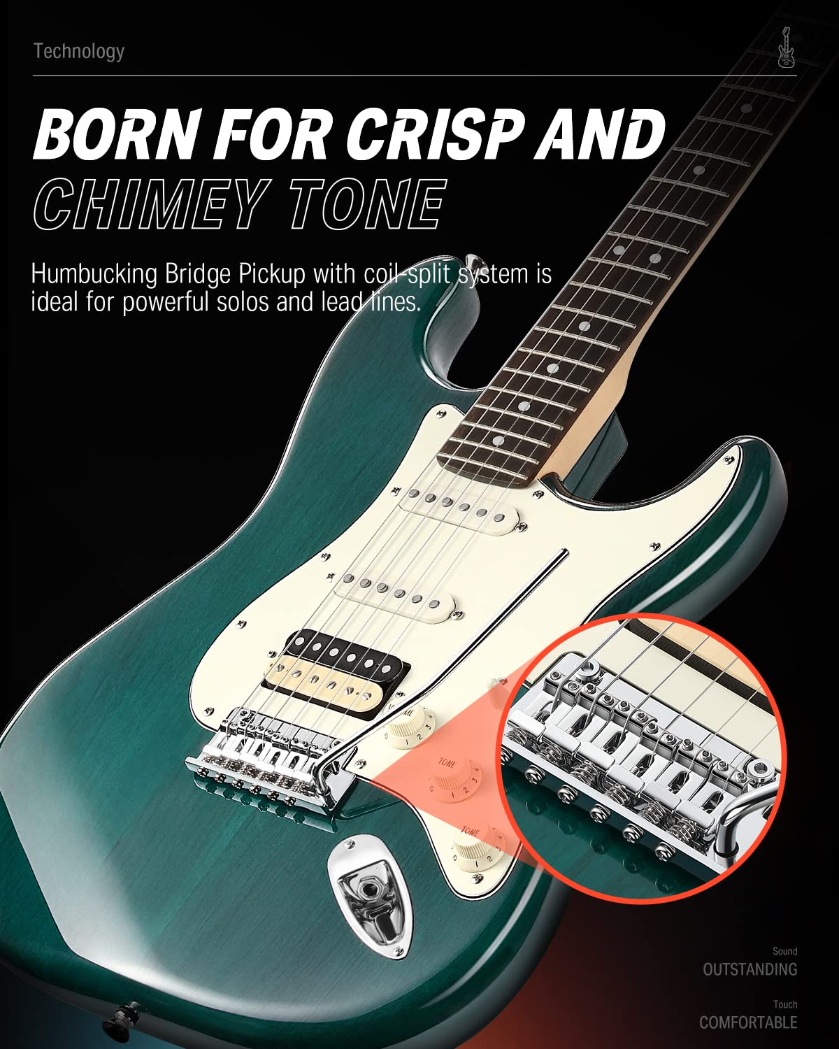 Donner 39 Inch Electric Guitar, Seeker Series DST-400 Solid Alder Body Electric Guitar for Intermediate & Pro Players, Single Coil Split System & Tremolo Bridge, Bonus Bag, Cable, Strap