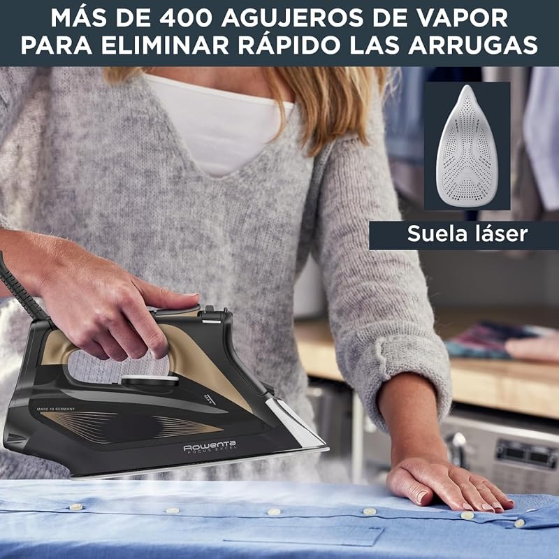 Rowenta focus excel dw5325 ferro a vapor 2700 w, impulso de vapor 180 gr/min, vapor contínuo 45 gr/min, base microsteam laser 400, anti-gotejamento, função eco, vapor vertical, economia de energia, preto marrom