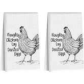 2 Pcs Funny Chicken Kitchen Towels 24x14 Inch, Chicken Lovers Gifts Reusable Dish Towels for Kitchen Home Farmhouse Decor, Waffle Weave Hand Cloth Tea Towel, Humorous Gifts for Women Men Friend