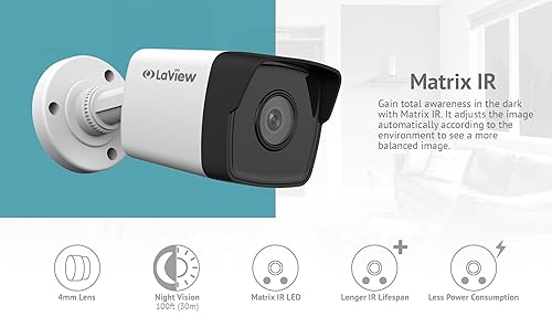 LaView 4MP (2688 x 1520) 16 Channel PoE 4K NVR HDMI, 12 4MP Bullet