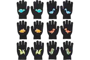 QKURT 6 Pairs of Children's Magic Gloves, Winter Thermal Gloves Full Fingers Kid’s Gloves Dinosaurs/Excavator Pattern for Boy