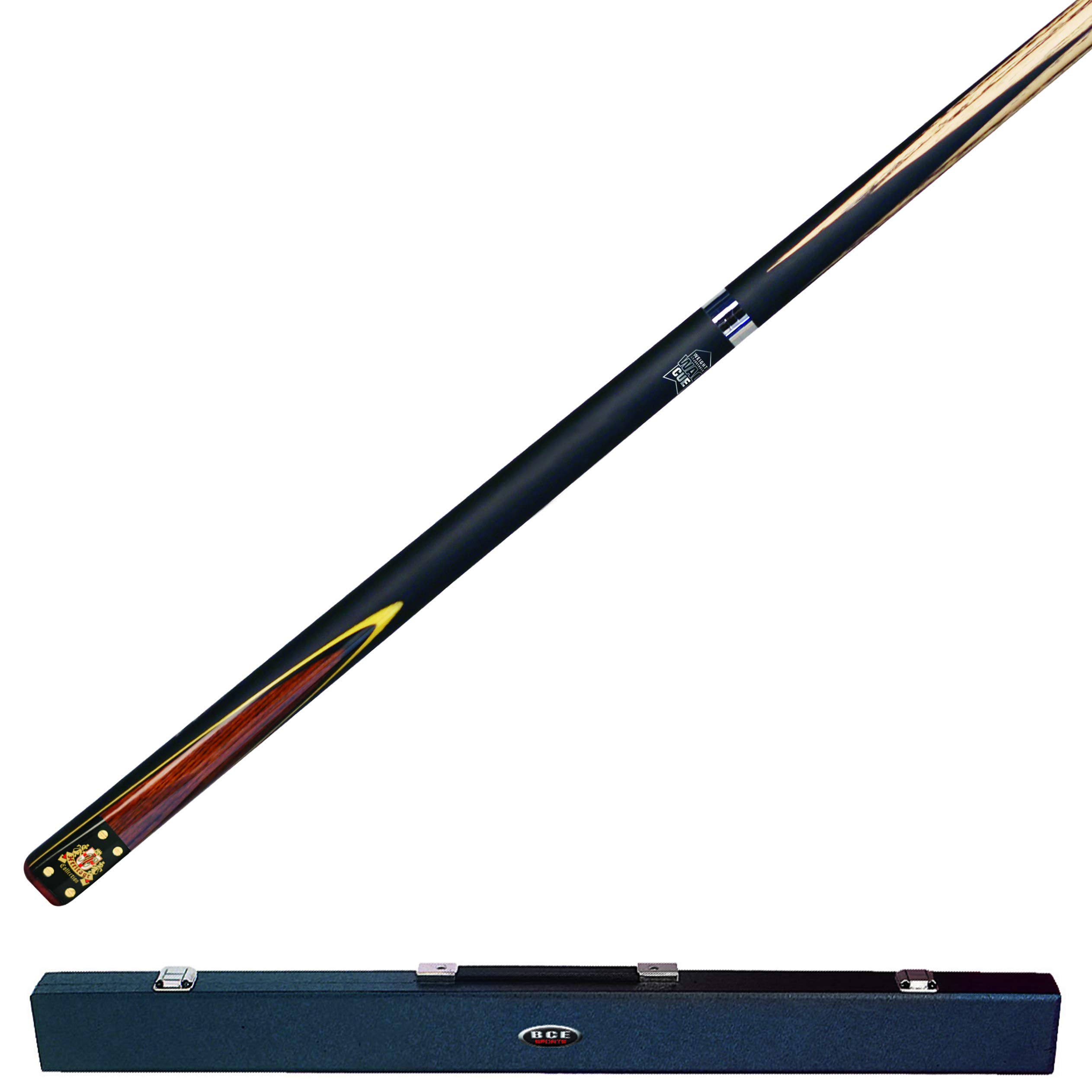 BCE Hwac-2am BCE Heritage 2 Piece Ash Snooker Cue with Matching Grain and WAC Hard Case 145cm 9 5mm ti, black butt/natural wood shaft, 57 UK