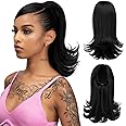 YUMOREAL Short Black Drawstring Ponytail Hair Extension for Black Women 14 Inch Straight Ponytail with End Curls Synthetic Fake Hairpieces