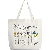 Inspirational Christian Canvas Tote Bag for Women, God Says You Are Unique Bible Tote, Bible Verse Religious Gift Bag, Floral Library Book Bag, Shoulder Bag Gifts for Women Friends Colleagues -26