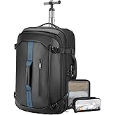 SWICKY RICOOI Backpack with wheels,Rolling laptop backpack with 2 Packing Cubes,Water-Resistant,Carry-On Luggage Suitcase for Men Adults to Travel, Commuting,Black