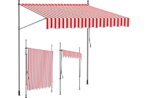 WOLWES No Drilling Sunshade Shelter, Retractable Awning with Crank, Patio Awning Waterproof Door Awnings Exterior for Window, Deck, Porch (Color : Red-White, Size : 2.5m/98in)